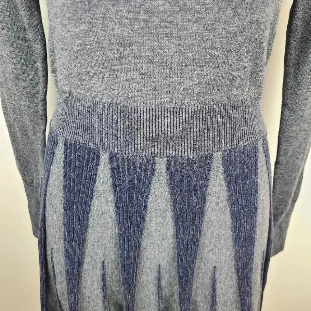 BCBGMaxAzria Steel Blue Gray Navy Fit Flare Art Deco Cowl Neck Sweater Dress XS - Picture 3 of 14